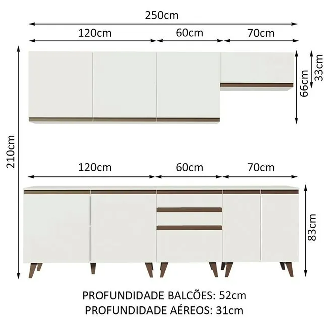 Armário de Cozinha Completa 250cm Branco  2