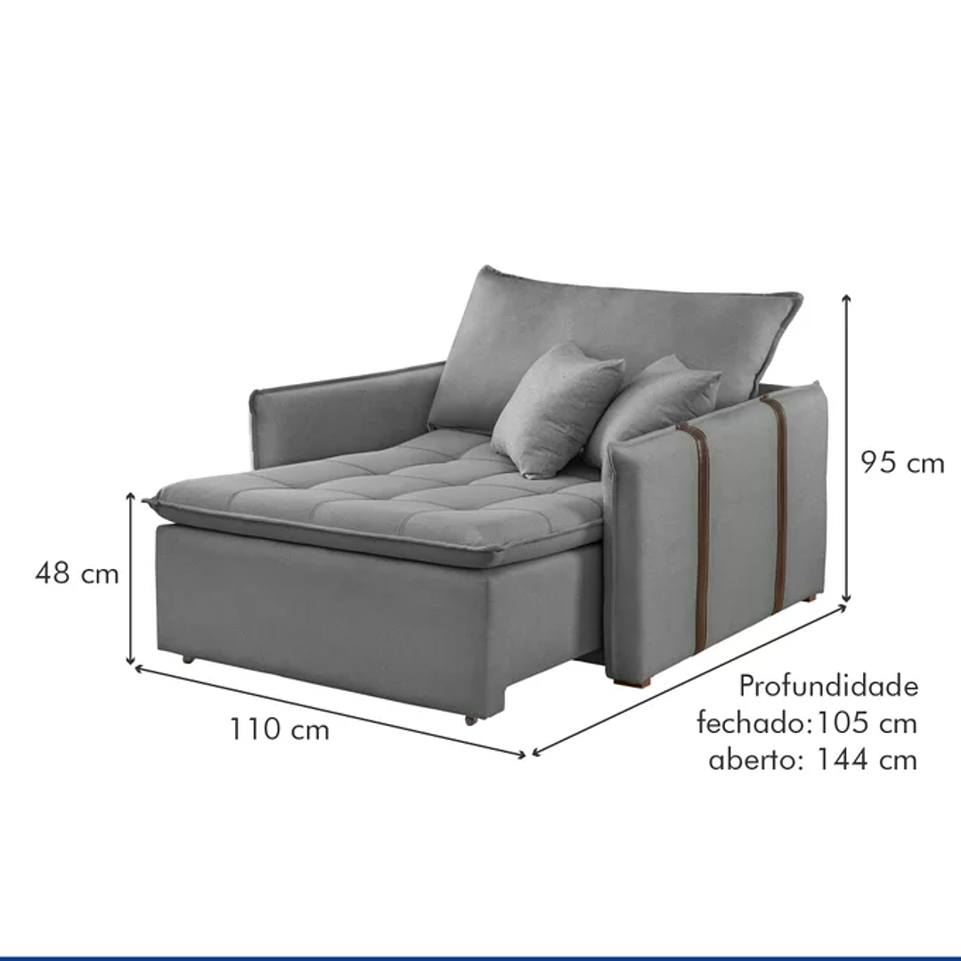 Poltrona Cama 110cm Detroid Yescasa Cinza/Escuro 5