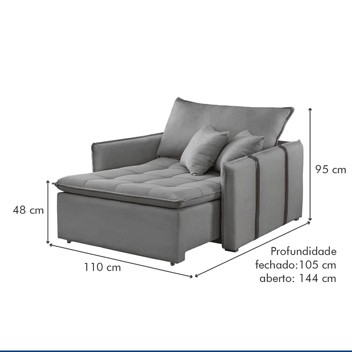 Poltrona Cama 110cm Detroid Yescasa Cinza/Escuro 5