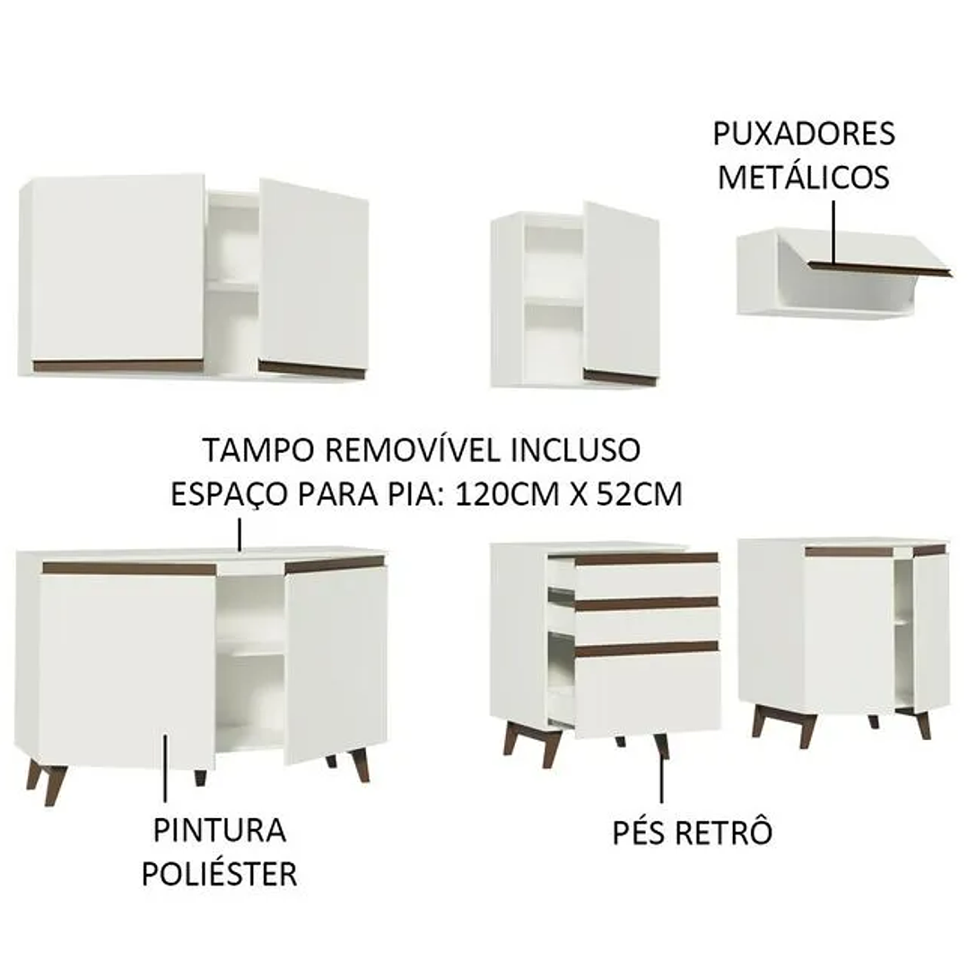 Armário de Cozinha Completa 250cm Branco  3