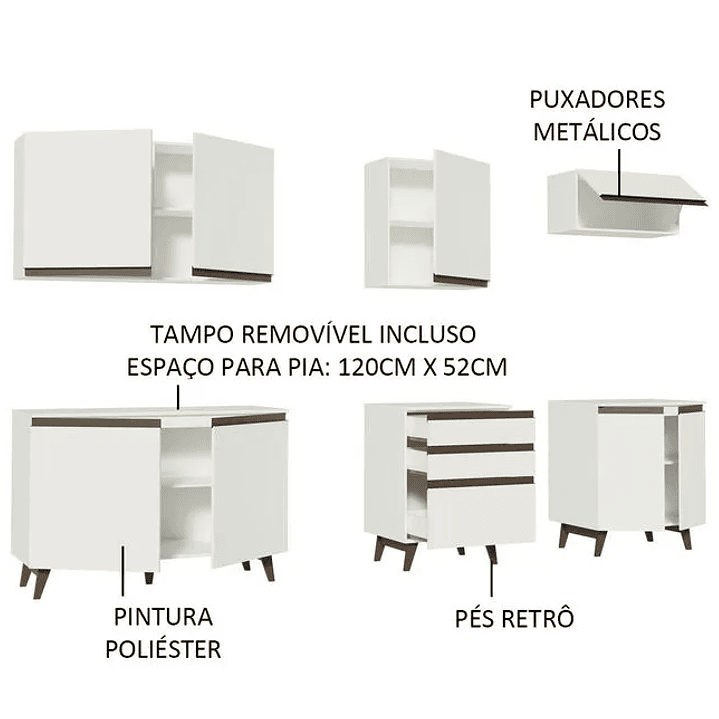 Armário de Cozinha Completa 250cm Branco  3