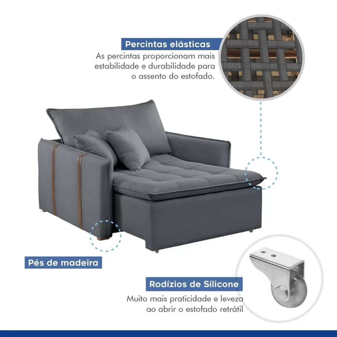 Poltrona Cama 110cm Detroid Yescasa Cinza/Escuro 6