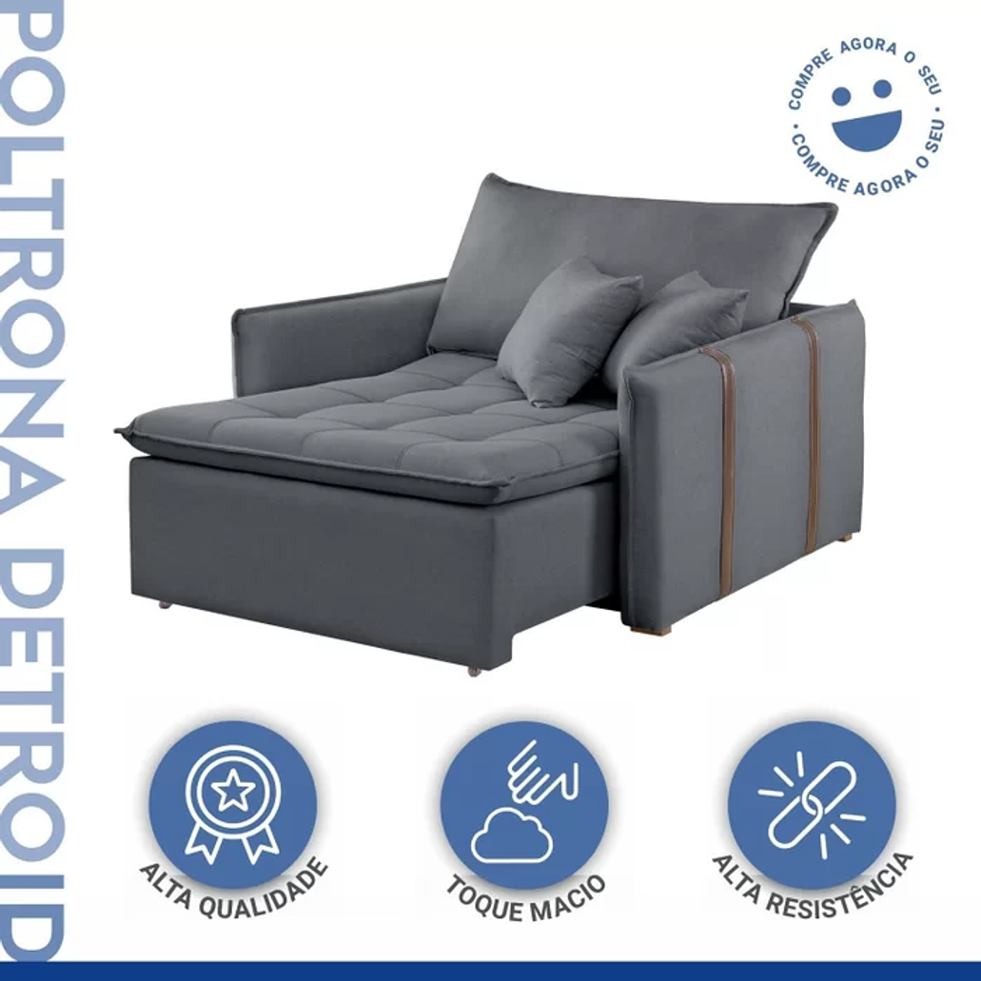 Poltrona Cama 110cm Detroid Yescasa Cinza/Escuro 9