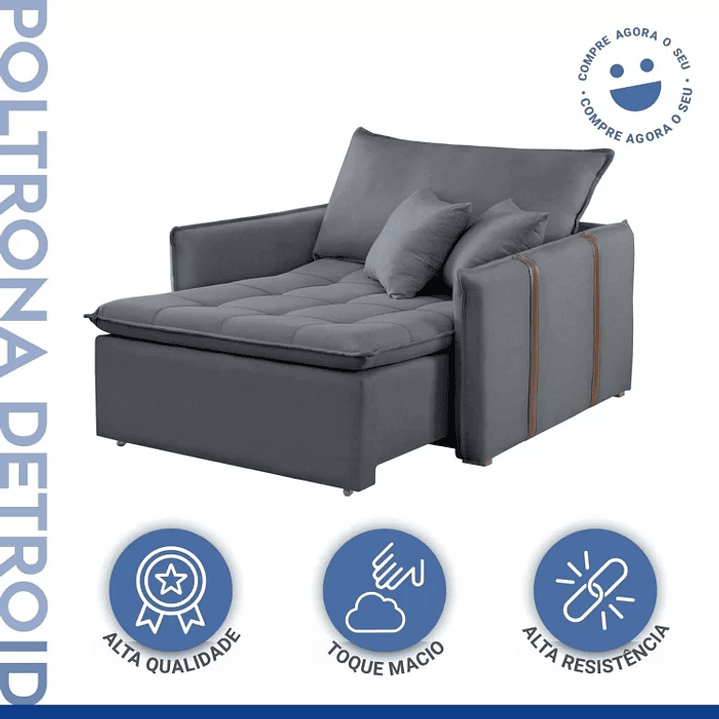 Poltrona Cama 110cm Detroid Yescasa Cinza/Escuro 9