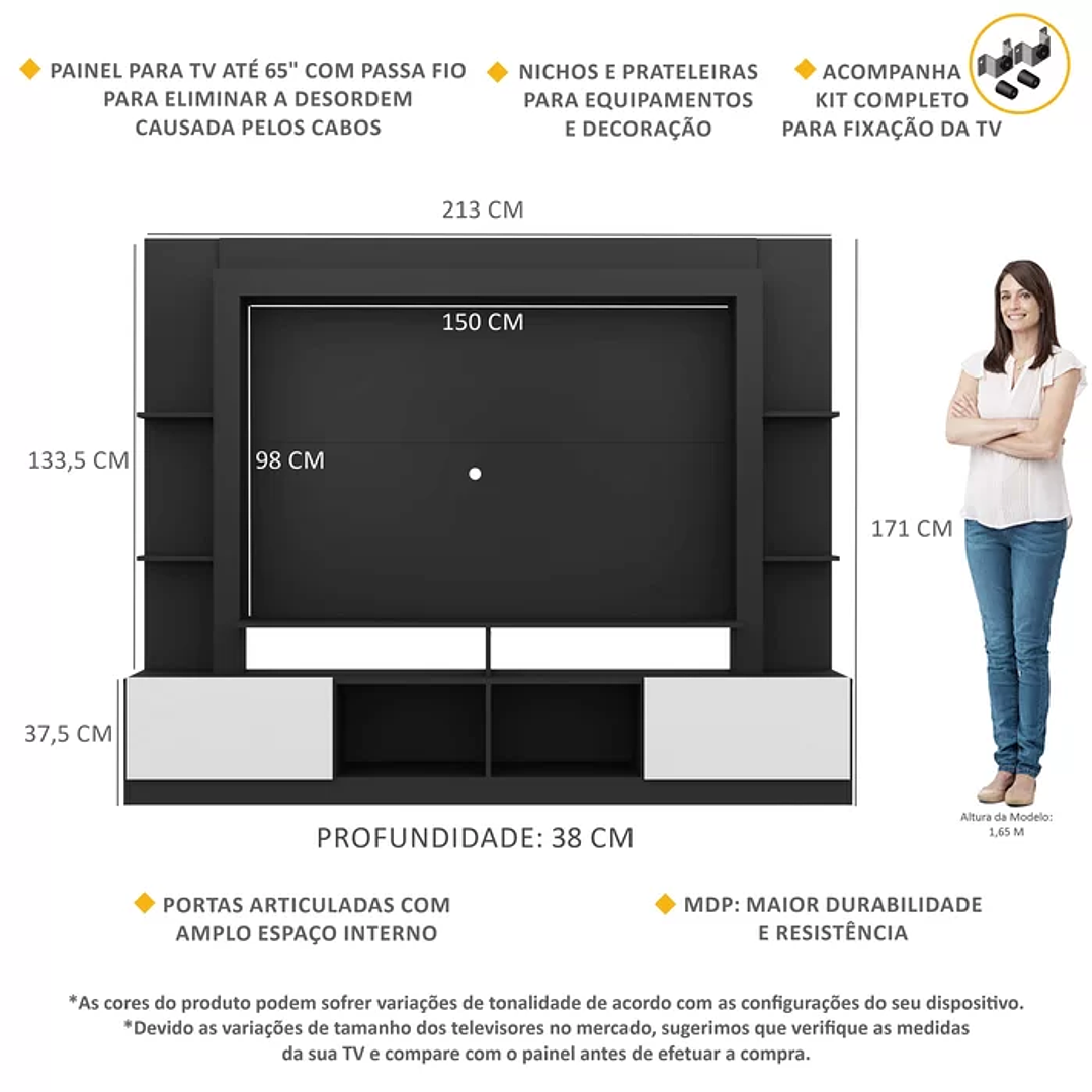 Estante Rack com Painel e Suporte TV 65 Polegadas Branco/Lacca Fume Branco/Lacca Fumê 6