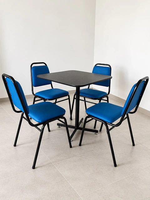 Juego de mesa pie central 60 x 60 cm. / 70 x 70 cm. + 4 sillas modelo auditorio