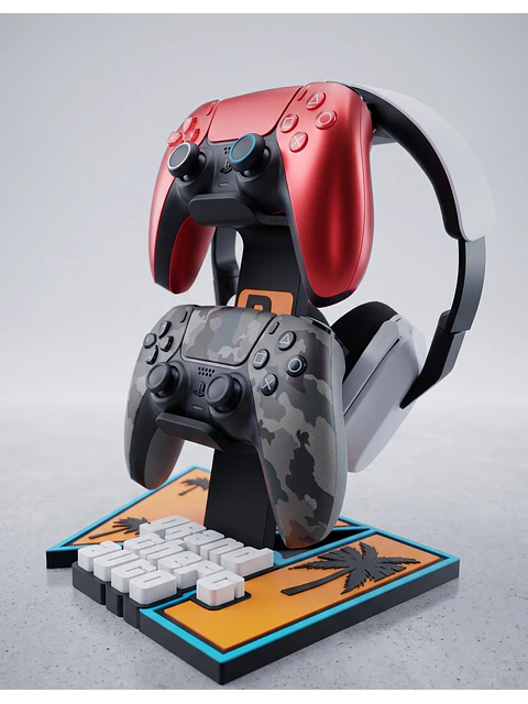 Soporte Gamer para 2 Mandos + Audífono – Estilo GTA VI