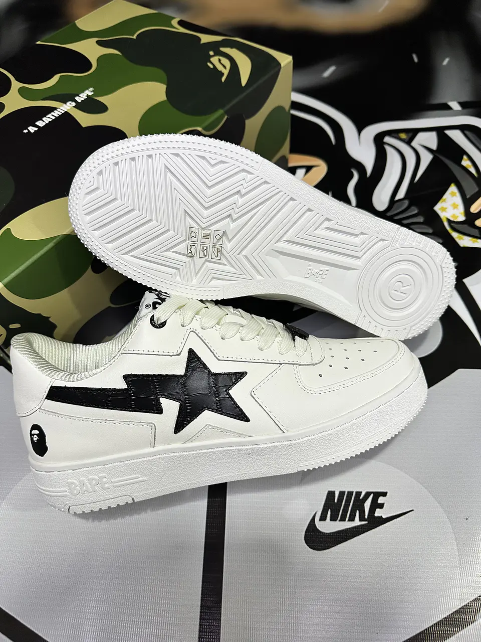 BAPE White & Black ‘BAPE’ STA Icon 5