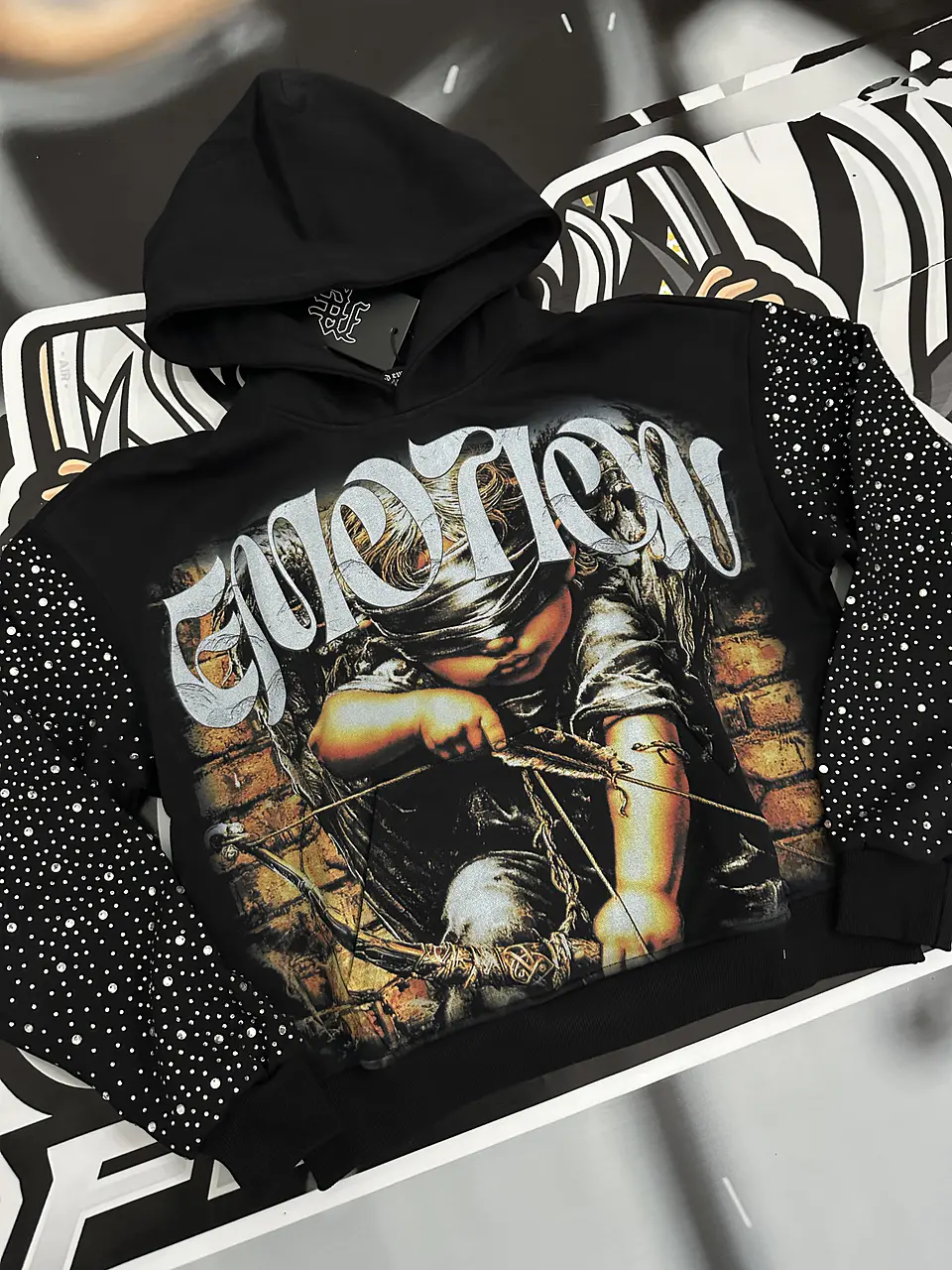 Mixed Emotion Archer Rhinestone Hoodie 2