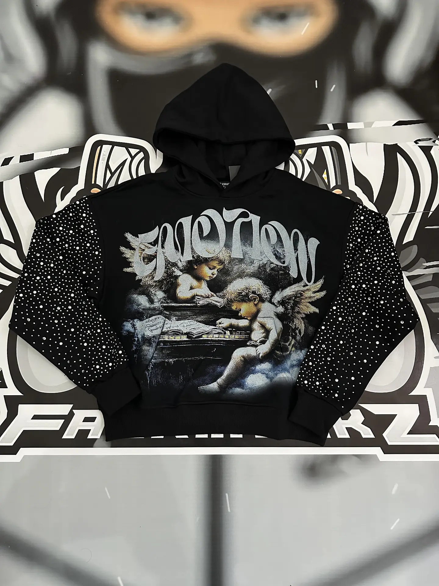 Mixed Emotion Fallen Angels Rhinestone Hoodie  1