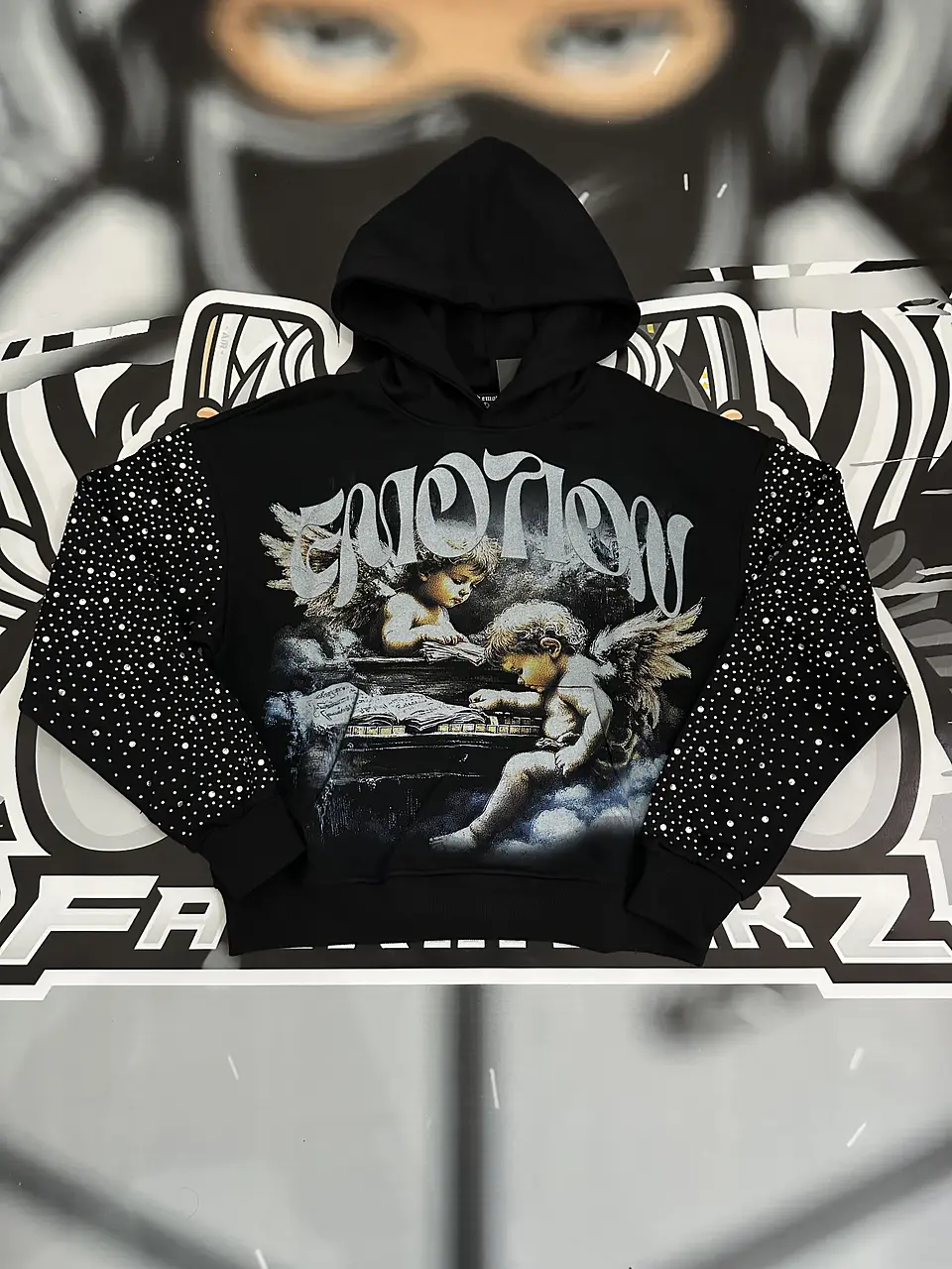 Mixed Emotion Fallen Angels Rhinestone Hoodie  1