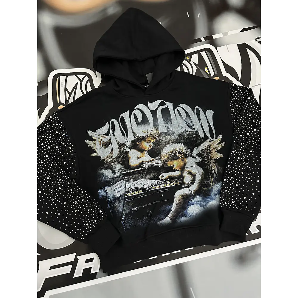 Mixed Emotion Fallen Angels Rhinestone Hoodie 