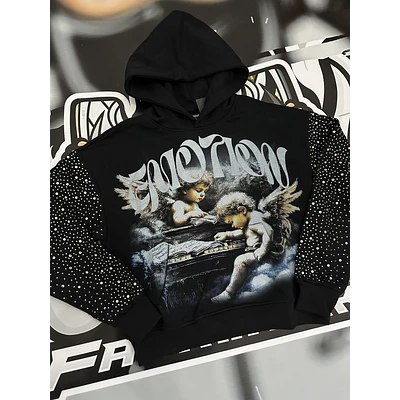 Mixed Emotion Fallen Angels Rhinestone Hoodie 