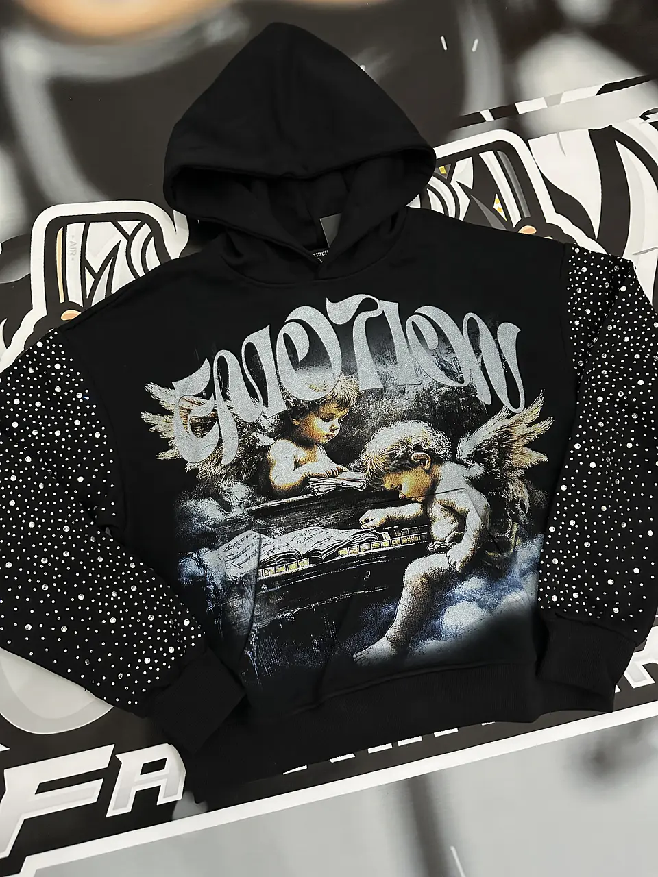 Mixed Emotion Fallen Angels Rhinestone Hoodie  2