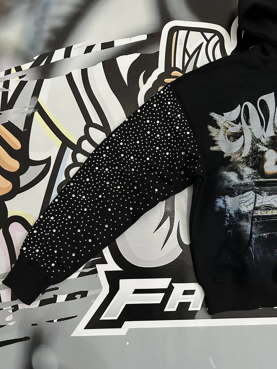 Mixed Emotion Fallen Angels Rhinestone Hoodie  3