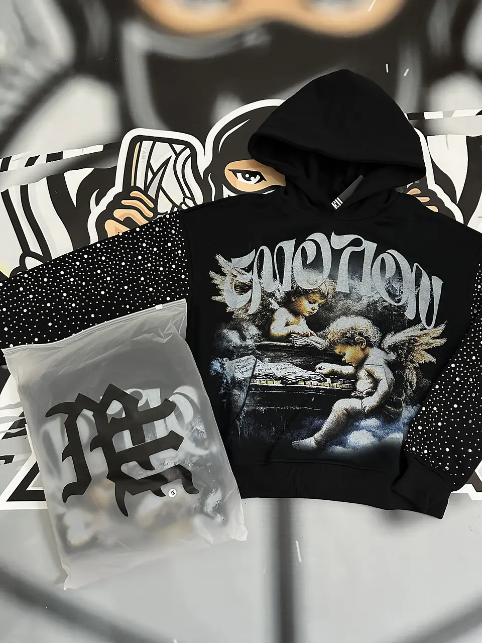 Mixed Emotion Fallen Angels Rhinestone Hoodie  6