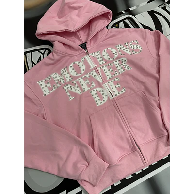 Mixed Emotion Pink ‘End’ Rhinestone hoodie