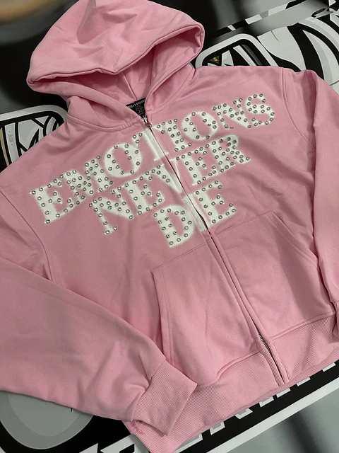 Mixed Emotion Pink ‘End’ Rhinestone hoodie