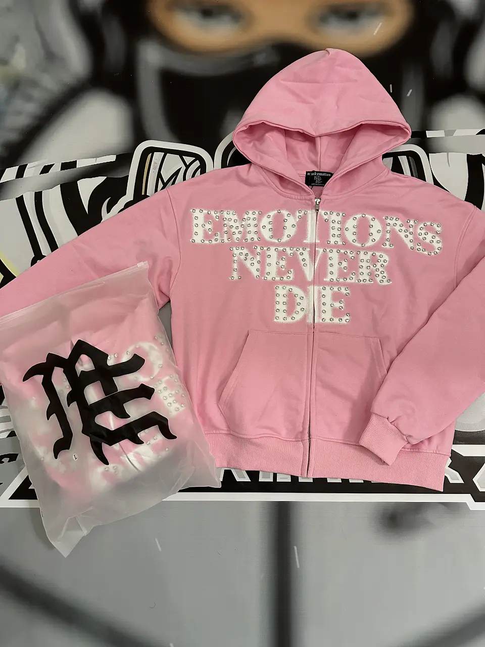 Mixed Emotion Pink ‘End’ Rhinestone hoodie 3