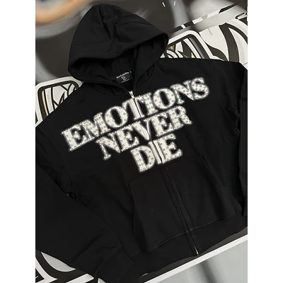 Mixed Emotion Black ‘End’ Rhinestone hoodie