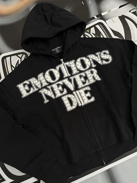 Mixed Emotion Black ‘End’ Rhinestone hoodie
