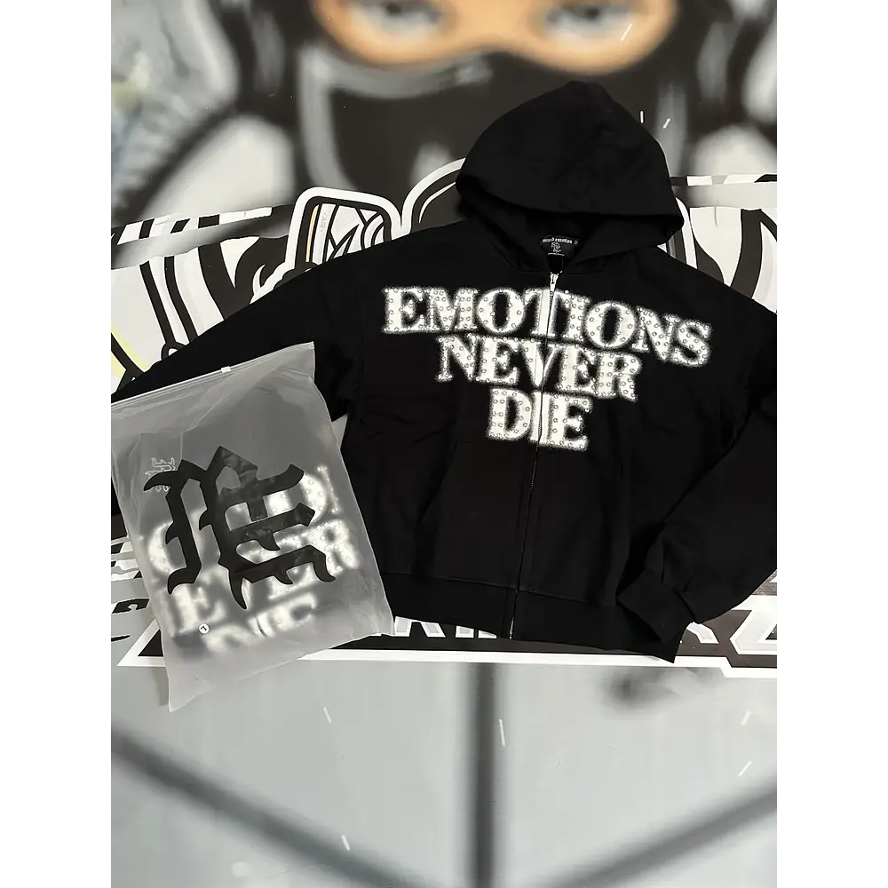 Mixed Emotion Black ‘End’ Rhinestone hoodie