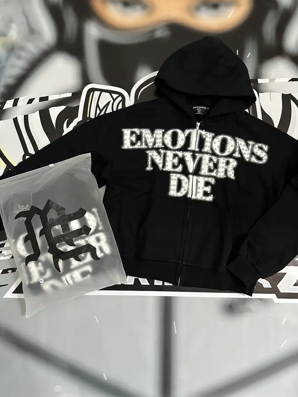 Mixed Emotion Black ‘End’ Rhinestone hoodie 5