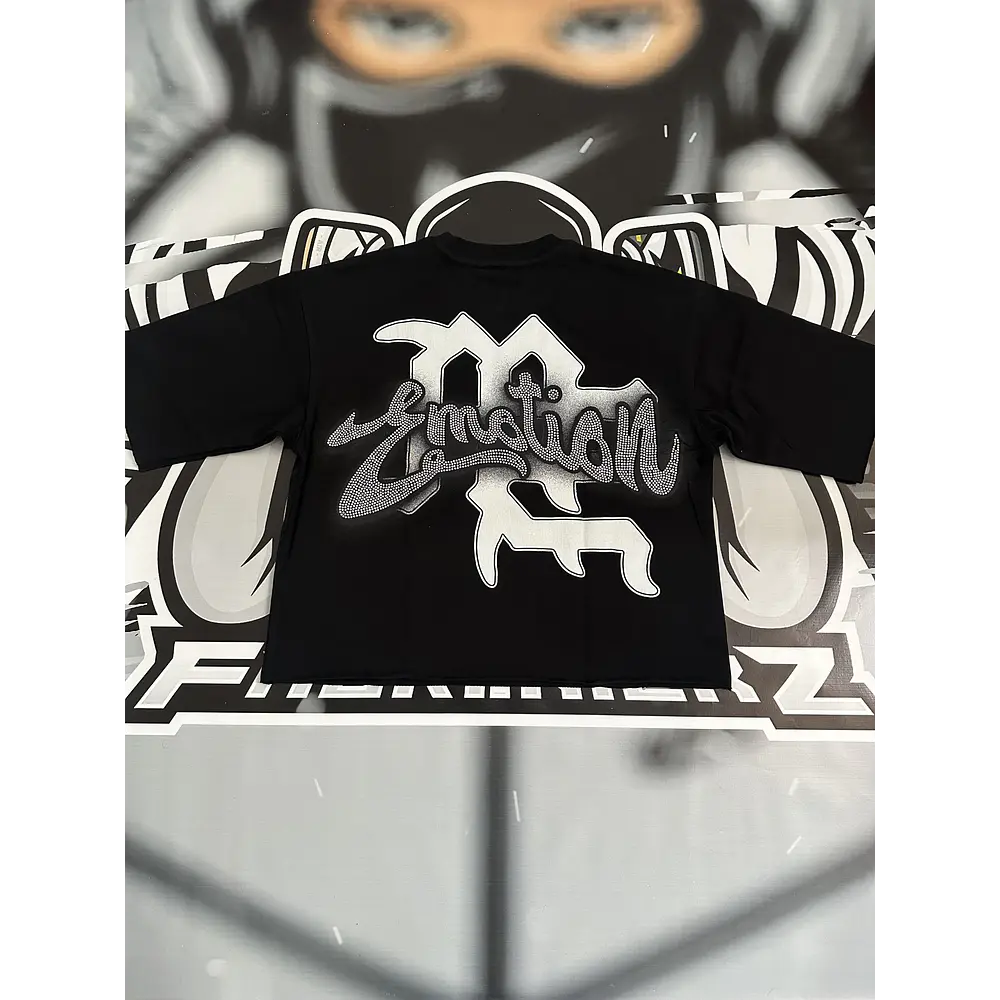 Mixed Emotion Black “Rhinestone” Cropped Tee