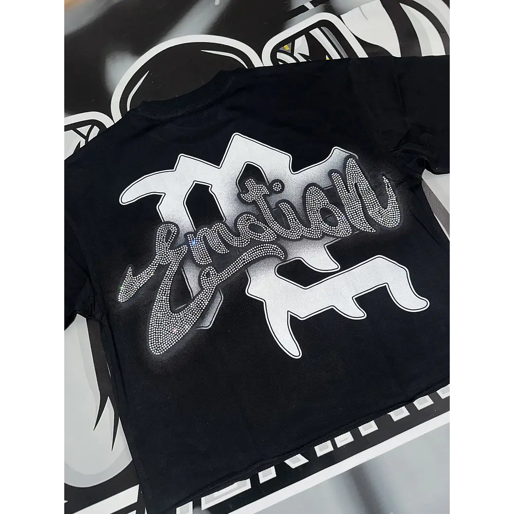 Mixed Emotion Black “Rhinestone” Cropped Tee