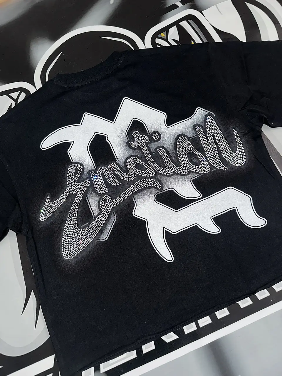 Mixed Emotion Black “Rhinestone” Cropped Tee 4
