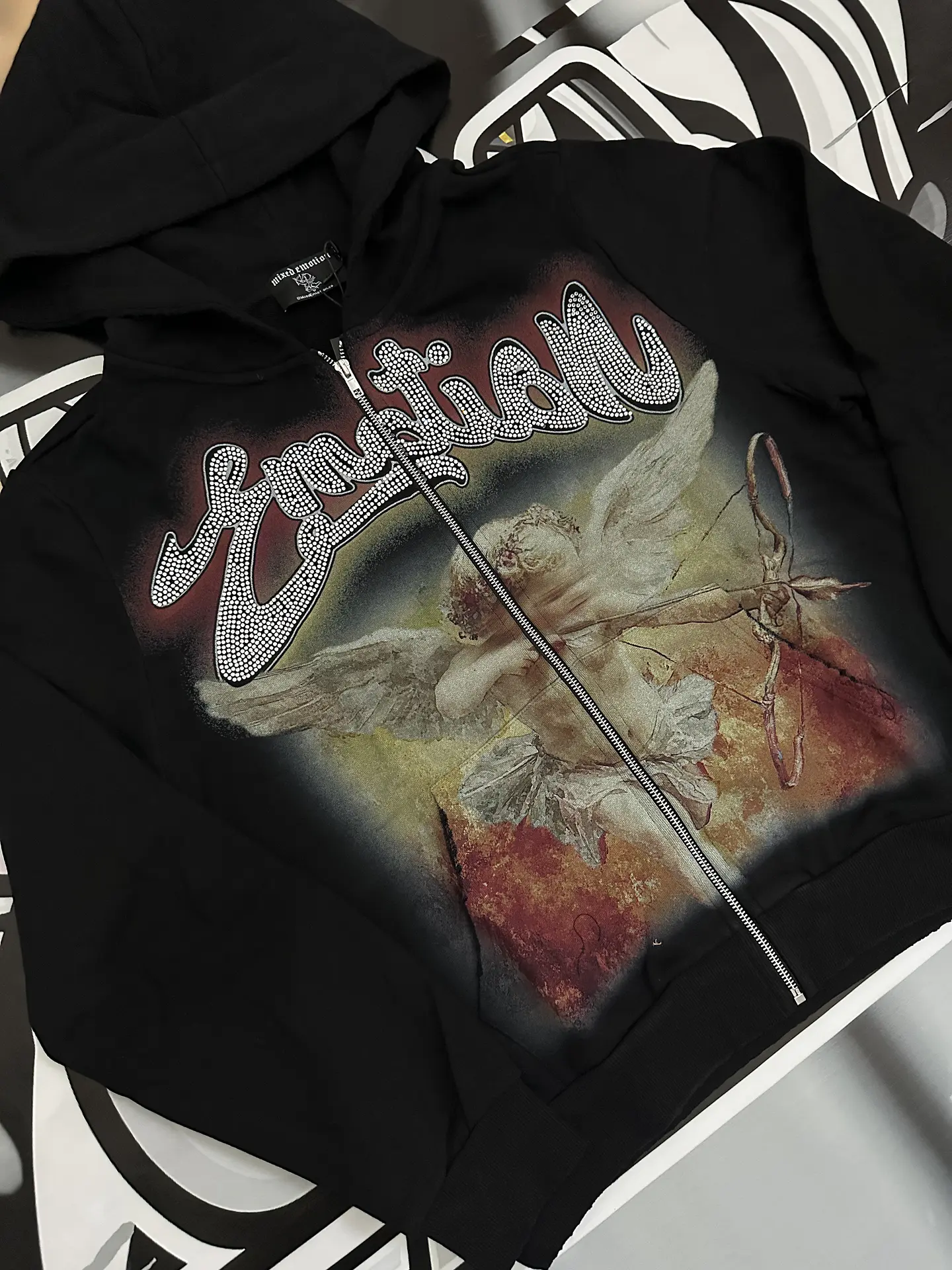 Mixed Emotion Black “Rhinestone” Hoodie  2
