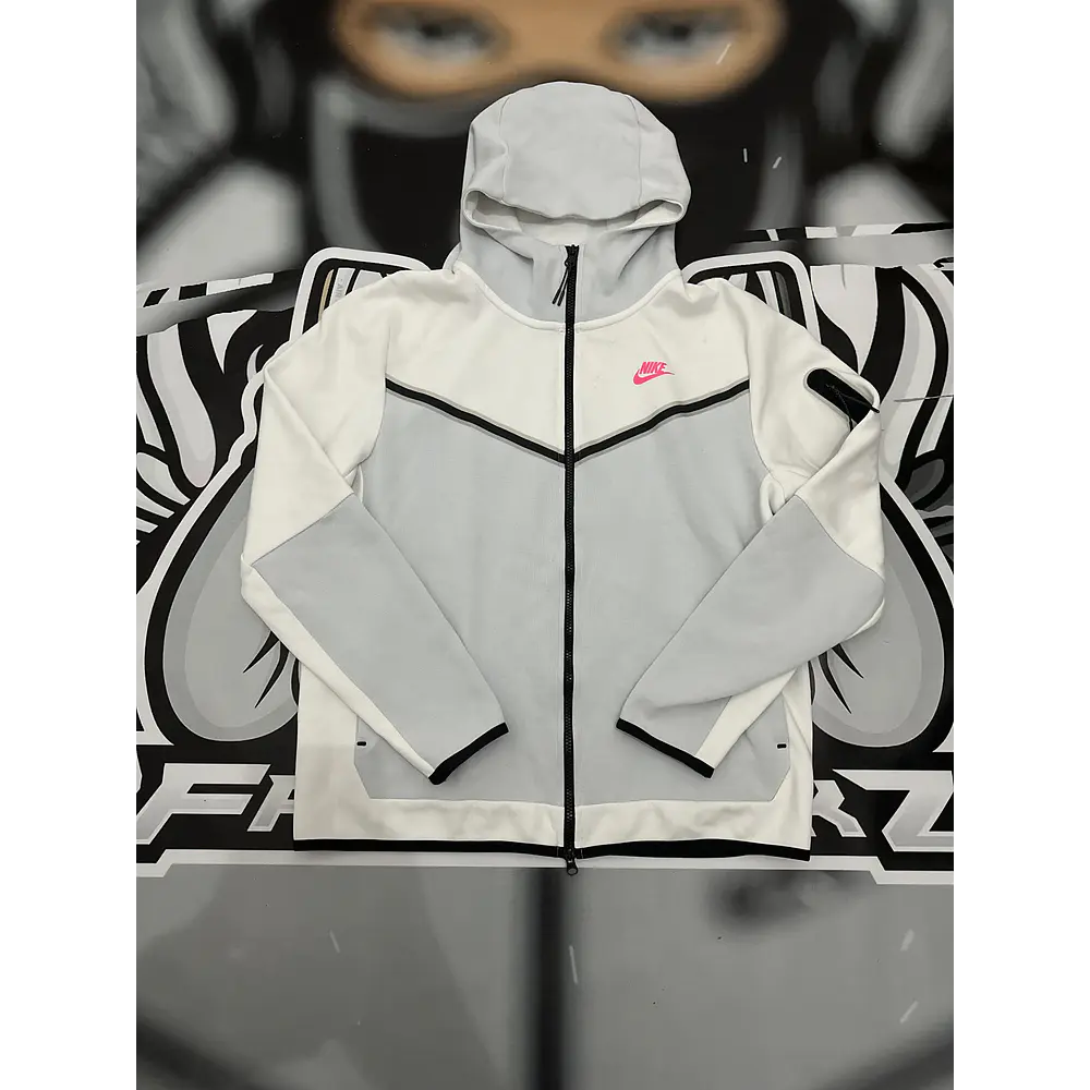 Nike Tech Full Zip - White/Pink and grey USED