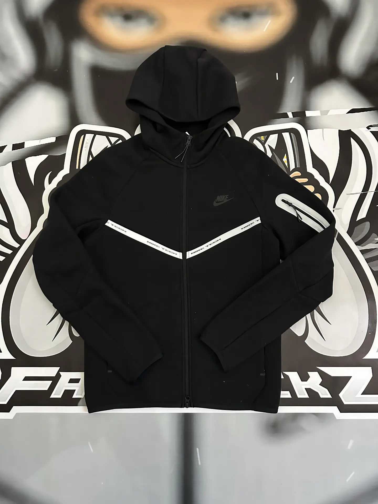 Nike Tech Fleece Reflective Full Zip Hoodie - Black/White 1