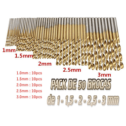 FACE628 PACK de 50 brocas de 1 a 3mm ferro madeira aluminio plástico