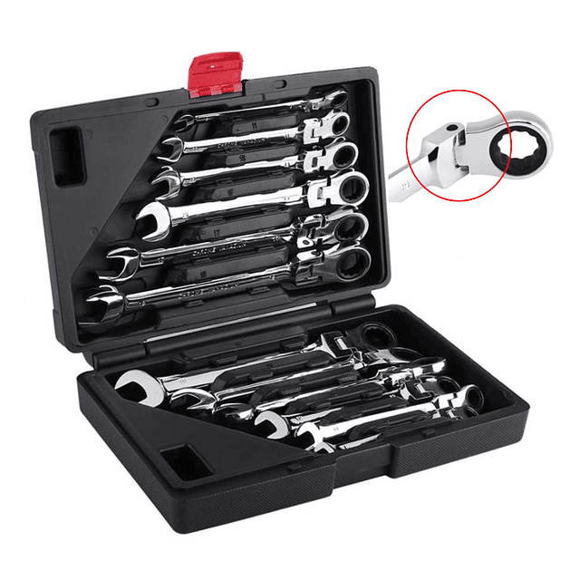 FACE717  ROQUETE KIT 12 peças  Cabeça Flexível jogo  chave bocas mistas  8 a 19mm