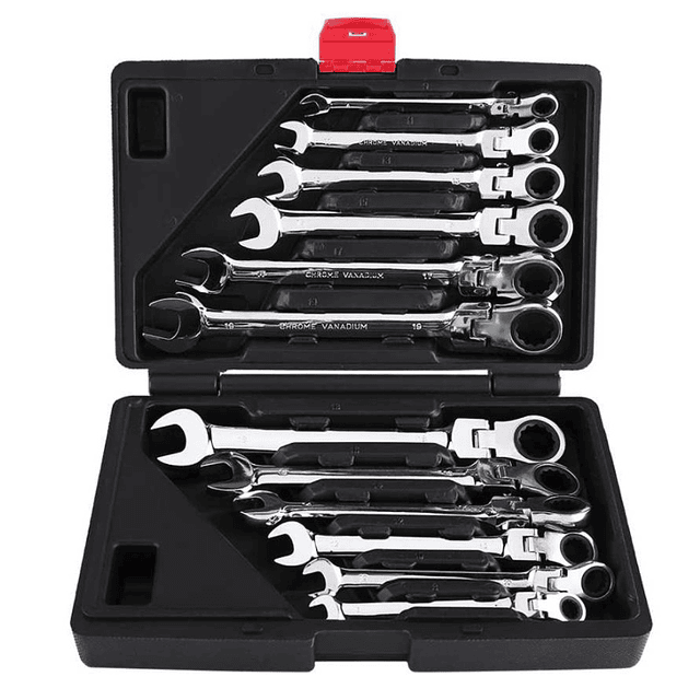 FACE717  ROQUETE KIT 12 peças  Cabeça Flexível jogo  chave bocas mistas  8 a 19mm