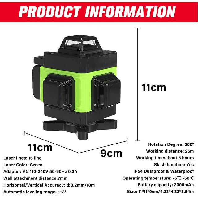 FACE445 Laser 360º 16 linhas com auto-nivelamento 2 baterias comando e 3 tripés