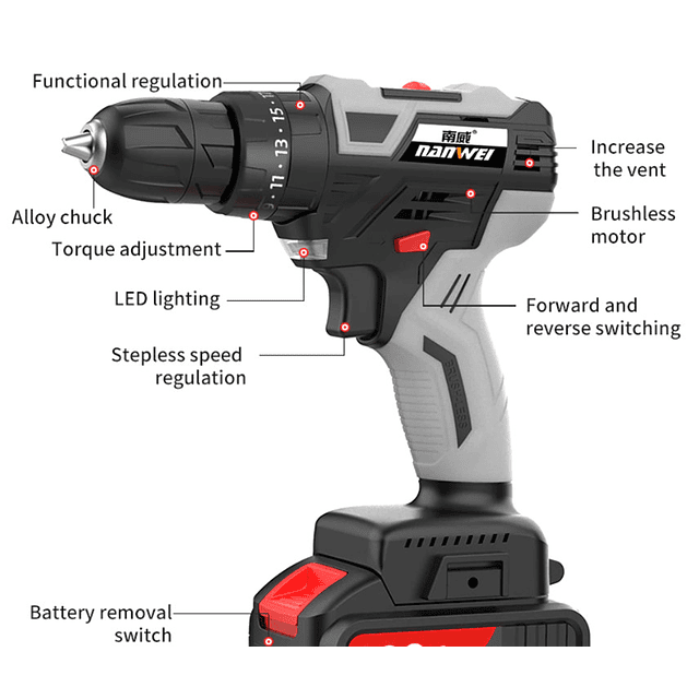 FACE766 Aparafusadora 3 in 1 80nm 10mm 1350rpm carregador e mala E OPÇÃO de compra de 101 acessórios a 8€