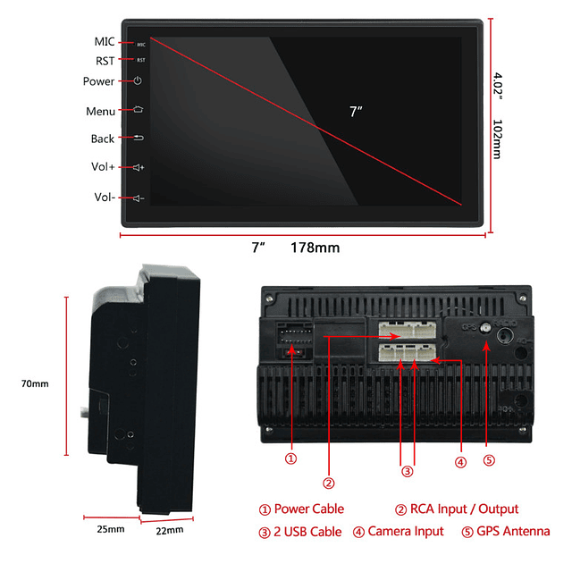 FACE813 Auto Rádio Android 11.0 Estéreo GPS WIFI bluetooth FM 1GB RAM 16 GB ROM