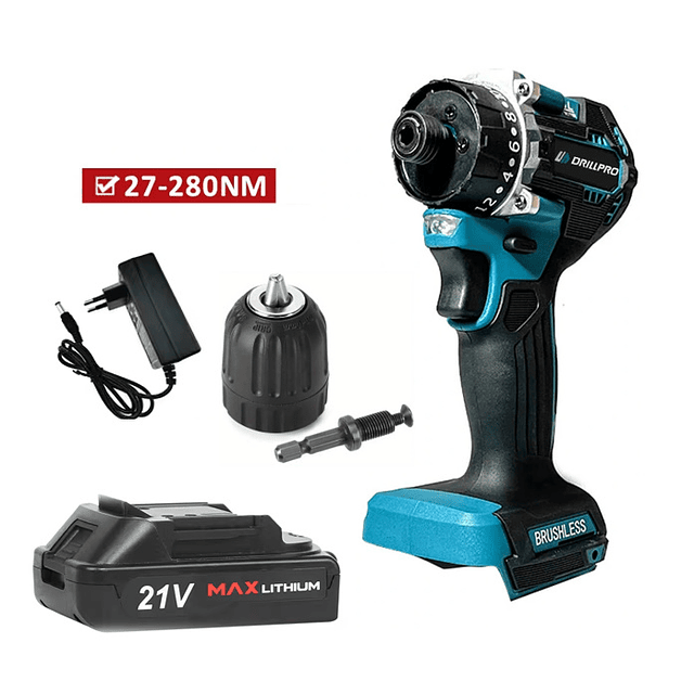 FACE1079 Aparafusadora Drillpro 20+1 com torque 27-280NM dupla velocidade com uma bateria