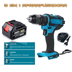 FACE1094-B  Aparafusadora 3 em 1 de 10mm com mandrill de metal uma bateria 388VF carregador parede 120nm