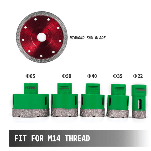 FACE1157  Vevor diamante conjunto de brocas m14 22/35/40/50/65mm lâmina de serra