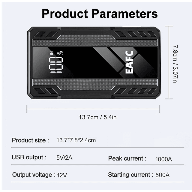 FACE1335 Booster arrancador jump starter 1000A com bolsa proteção
