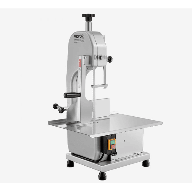 FACE1334  Serra de fita elétrica comercial VEVOR para corte de ossos e carne, 650 W, bancada de trabalho de 315 x 460 mm, cortador de carne congelada para carne suína e bovina, cor prata.