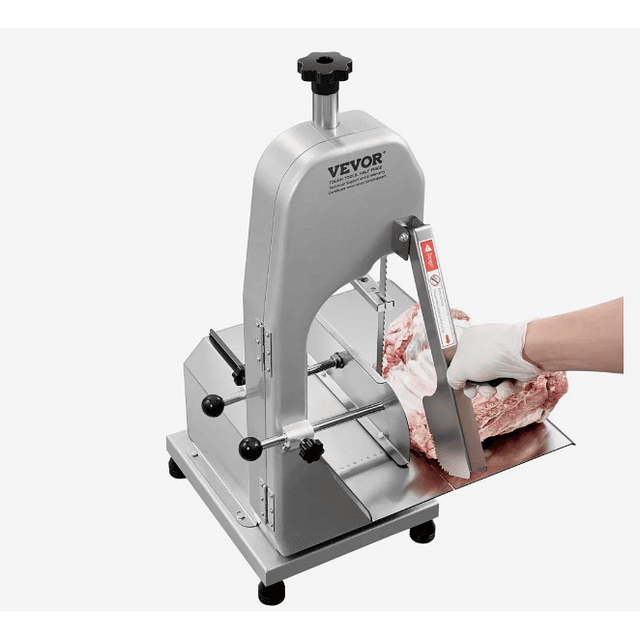 FACE1334  Serra de fita elétrica comercial VEVOR para corte de ossos e carne, 650 W, bancada de trabalho de 315 x 460 mm, cortador de carne congelada para carne suína e bovina, cor prata.