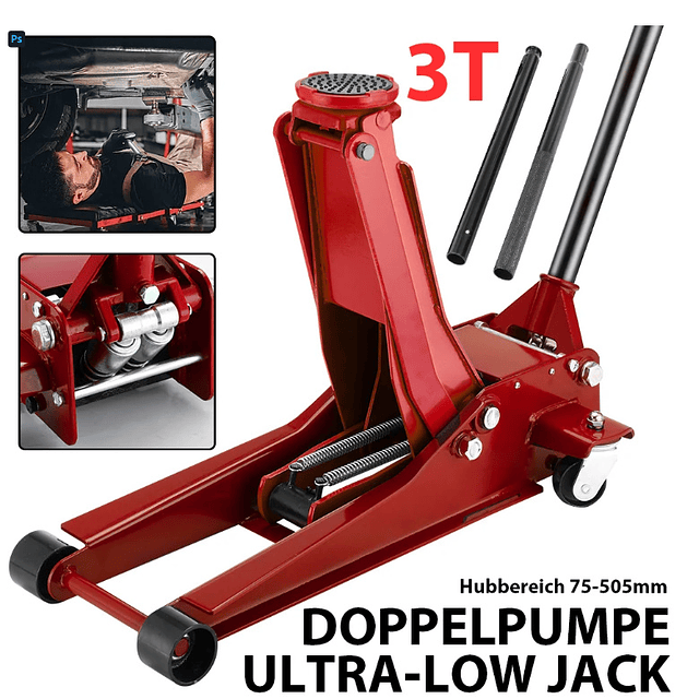 FACE1345  Macaco baixo perfil 3 Toneladas faixa de elevação 75-505mm