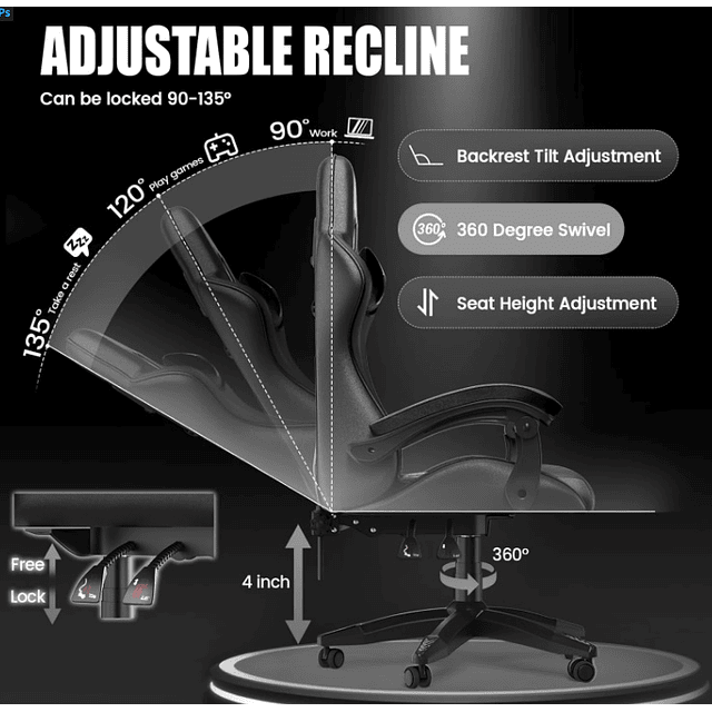 FACE1347 Cadeira ergonômica para jogos Cadeira para PC Cadeira reclináveis 