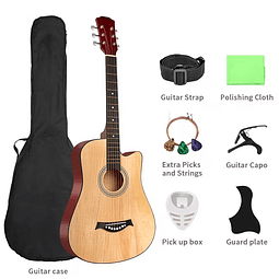 FACE1349 Guitarra Acústica de 38 Polegadas para Iniciantes - Inclui Bolsa para Guitarra, Capotraste, Alça Ajustável, Palhetas (Cores Aleatórias), Cordas, Pano de Limpeza (Cor Aleatória), Estojo para P