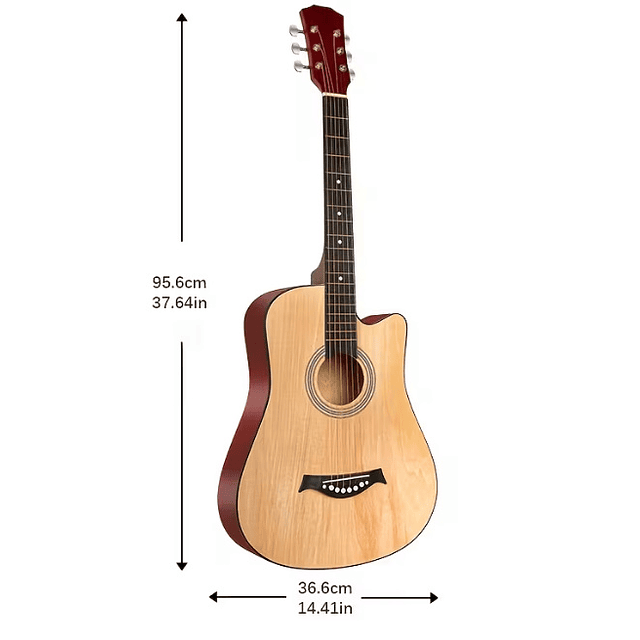 FACE1349 Guitarra Acústica de 38 Polegadas para Iniciantes - Inclui Bolsa para Guitarra, Capotraste, Alça Ajustável, Palhetas (Cores Aleatórias), Cordas, Pano de Limpeza (Cor Aleatória), Estojo para P