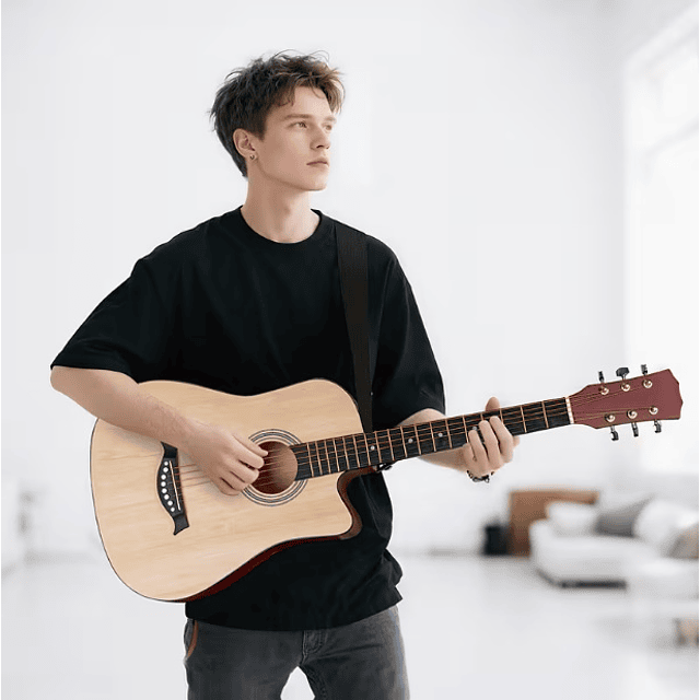 FACE1349 Guitarra Acústica de 38 Polegadas para Iniciantes - Inclui Bolsa para Guitarra, Capotraste, Alça Ajustável, Palhetas (Cores Aleatórias), Cordas, Pano de Limpeza (Cor Aleatória), Estojo para P